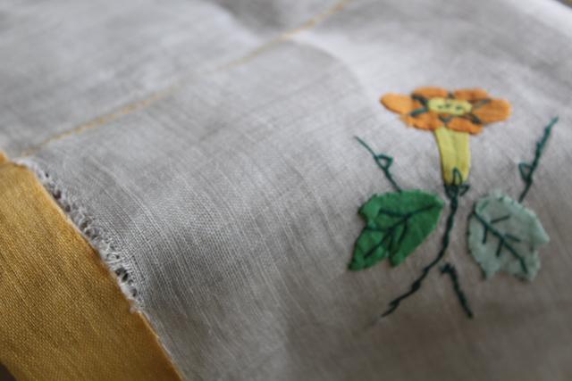 photo of vintage Madeira linen tea table cloth & napkins, hand stitched embroidery & applique flowers #4