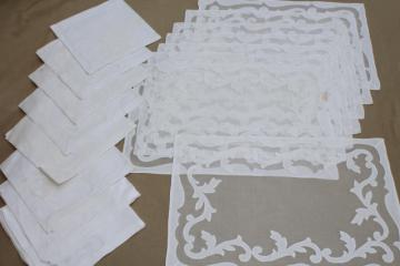 catalog photo of vintage Madeira table linens, organdy linen applique placemats & napkins set in box