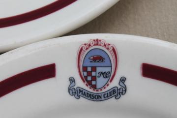 catalog photo of vintage Madison Club restaurant china plates w/ Wisconsin badger arms