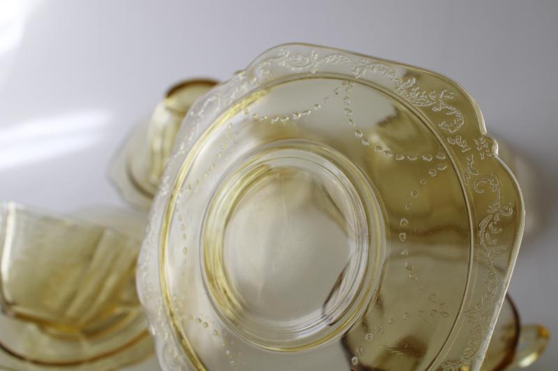 photo of vintage Madrid pattern amber depression glass cups & saucers set for 4 #4