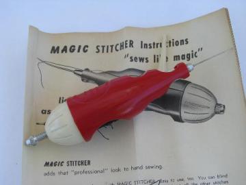 catalog photo of vintage Magic Stitcher hand sewing awl / tailoring tool w/instructions