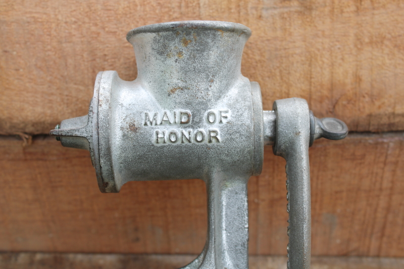 photo of vintage Maid of Honor cast iron meat grinder food chopper, hand crank kitchen tool  #7