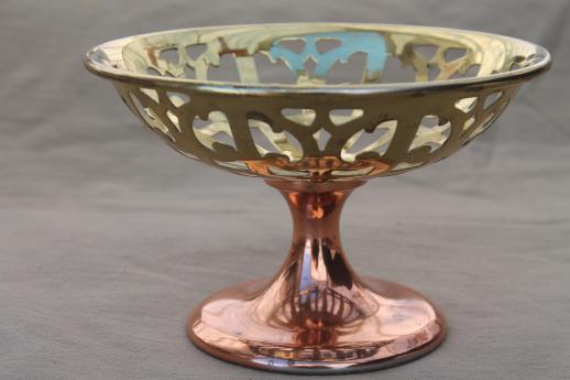 photo of vintage Manning Bowman brass and copper metal art compote bowl stand #1