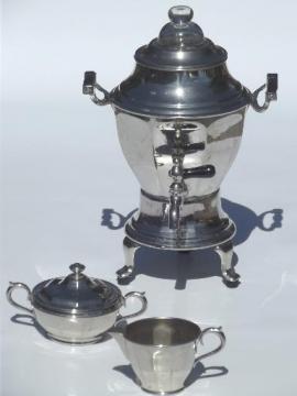 catalog photo of vintage Manning-Bowman chrome coffee set, electric coffee pot samovar