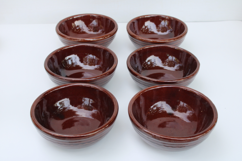 photo of vintage Marcrest brown glaze stoneware cereal, soup or chili bowls, daisy dot pattern  #3