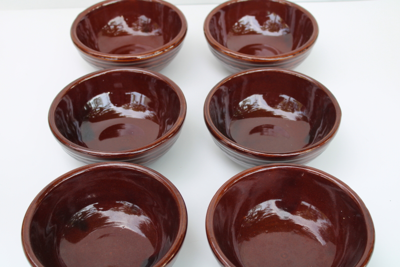photo of vintage Marcrest brown glaze stoneware cereal, soup or chili bowls, daisy dot pattern  #4