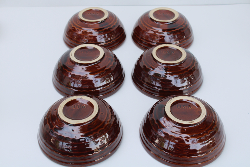 photo of vintage Marcrest brown glaze stoneware cereal, soup or chili bowls, daisy dot pattern  #5