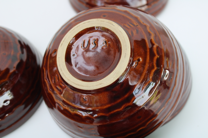 photo of vintage Marcrest brown glaze stoneware cereal, soup or chili bowls, daisy dot pattern  #7