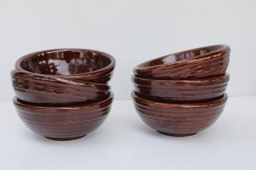 vintage Marcrest brown glaze stoneware cereal, soup or chili bowls, daisy dot pattern 