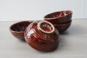 catalog photo of vintage Marcrest daisy dot brown glaze stoneware pottery bowls set of 4