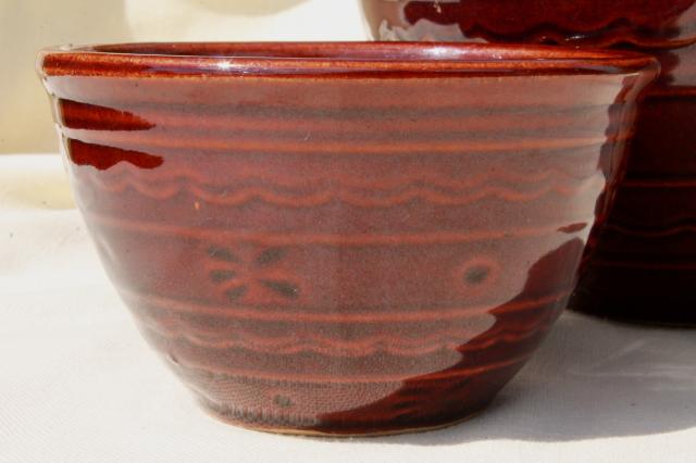 photo of vintage Marcrest daisy dot brown glaze stoneware pottery chip & dip serving bowls set #2