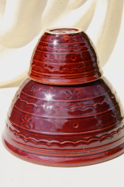photo of vintage Marcrest daisy dot brown glaze stoneware pottery chip & dip serving bowls set #4