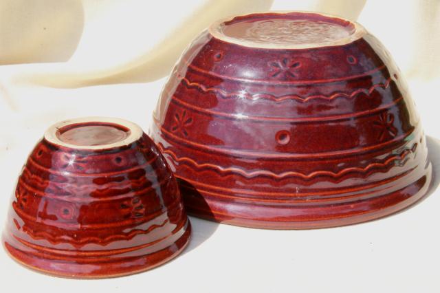 photo of vintage Marcrest daisy dot brown glaze stoneware pottery chip & dip serving bowls set #5