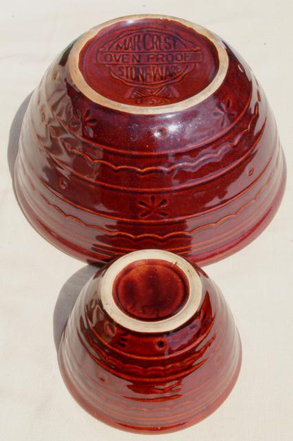 photo of vintage Marcrest daisy dot brown glaze stoneware pottery chip & dip serving bowls set #6