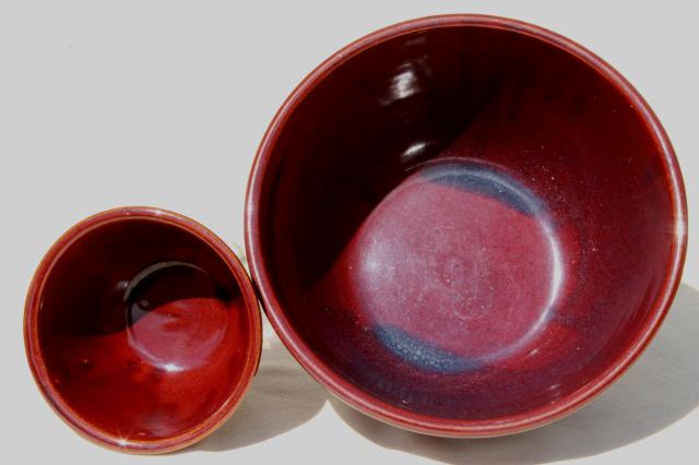 photo of vintage Marcrest daisy dot brown glaze stoneware pottery chip & dip serving bowls set #7