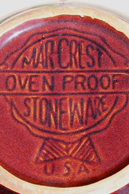 photo of vintage Marcrest daisy dot brown glaze stoneware pottery chip & dip serving bowls set #9