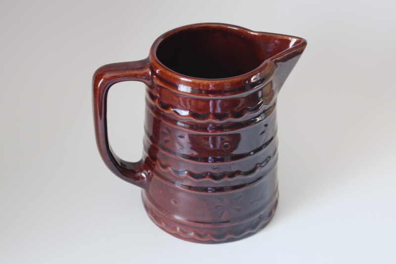 photo of vintage Marcrest daisy dot pattern pitcher, brown glaze stoneware pottery #3