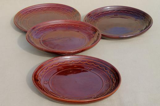 photo of vintage Marcrest pottery daisy dot brown stoneware dinner plates set of 4 #1