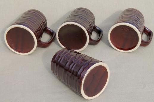 photo of vintage Marcrest pottery daisy dot brown stoneware mugs, tall tavern style cups #4