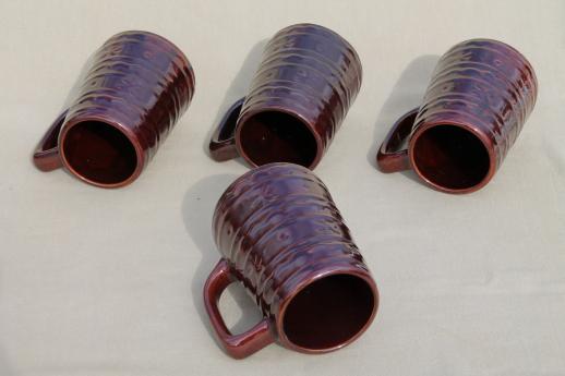 photo of vintage Marcrest pottery daisy dot brown stoneware mugs, tall tavern style cups #5