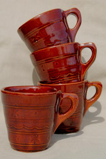 photo of vintage Marcrest stoneware daisy dot coffee cups, set of four mugs #1