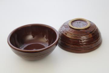 catalog photo of vintage Marcrest stoneware oatmeal cereal bowls, daisy dot pattern brown glaze