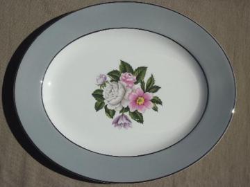 catalog photo of vintage Margaret Rose floral grey band platter, Homer Laughlin eggshell china