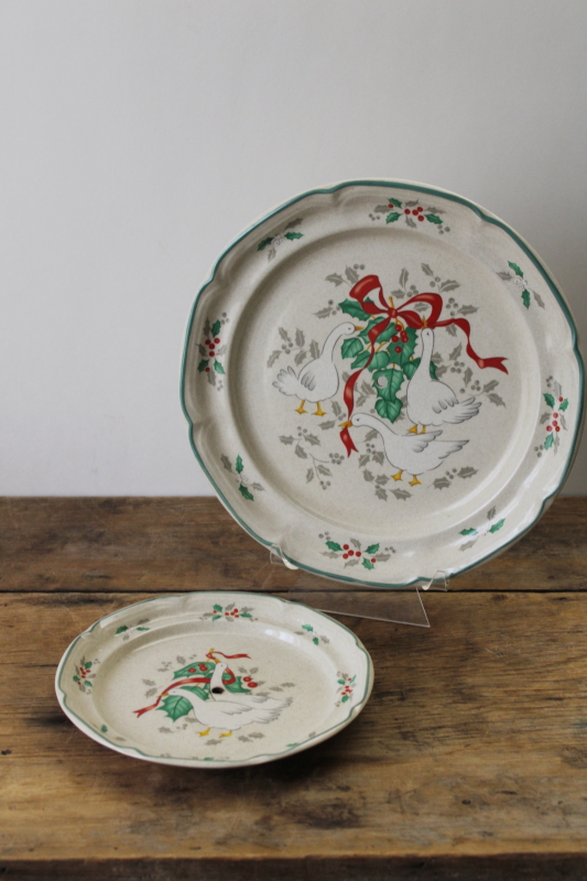 photo of vintage Marmalade Christmas goose pattern tiered tray plates, geese w/ red ribbons  #1