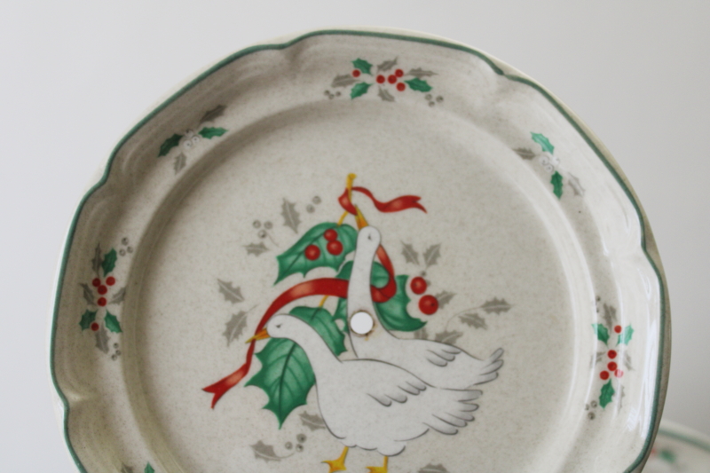 photo of vintage Marmalade Christmas goose pattern tiered tray plates, geese w/ red ribbons  #2