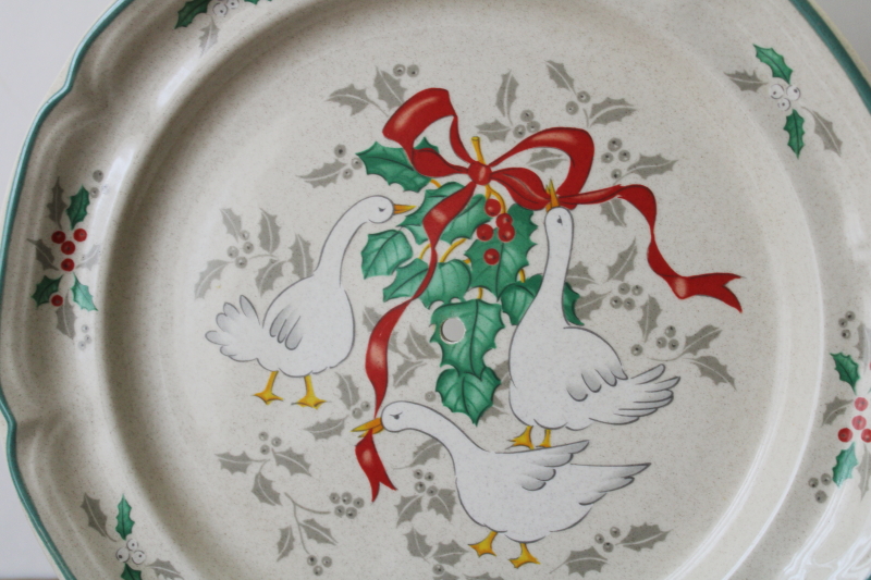 photo of vintage Marmalade Christmas goose pattern tiered tray plates, geese w/ red ribbons  #3