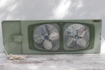 catalog photo of vintage Marvin 282 window fan, sturdy metal frame w/ dual fans, working 3 position switch 