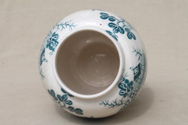 photo of vintage Mason's - England ironstone china, green blue willow pattern ginger jar vase #4