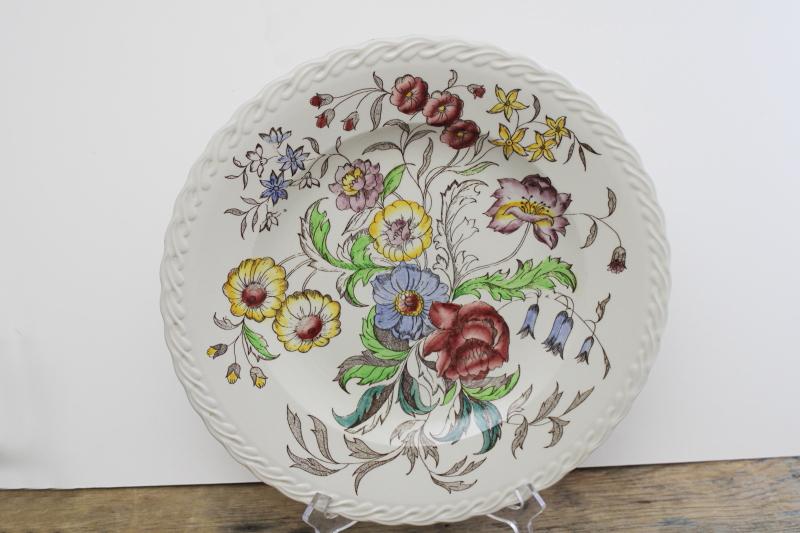 photo of vintage May Flower Vernonn Kilns floral transferware, huge round tray or cake plate #1