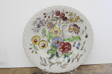 catalog photo of vintage May Flower Vernonn Kilns floral transferware, huge round tray or cake plate