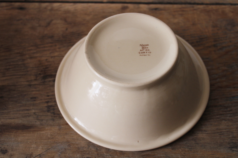 photo of vintage Mayer China cafe au lait tan ironstone bowl footed shape, Curtis brown print  #4