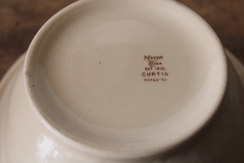 photo of vintage Mayer China cafe au lait tan ironstone bowl footed shape, Curtis brown print  #5