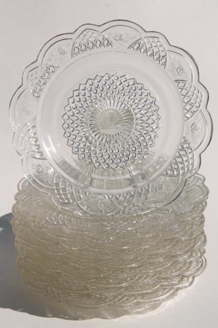 photo of vintage Mayfair Federal glass plates, clear depression glass small dessert plate set of 10 #4