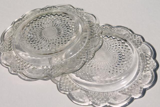 photo of vintage Mayfair Federal glass plates, clear depression glass small dessert plate set of 10 #8