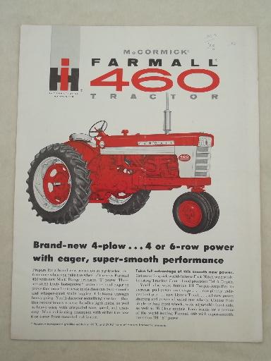 photo of vintage McCormick Farmall IH 460 tractor advertising leaflet w/ specs #1