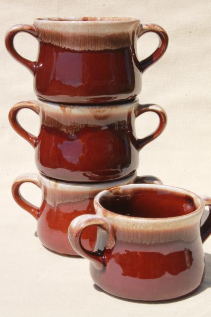 photo of vintage McCoy brown drip pottery onion soups, soup crocks or individual casseroles #2