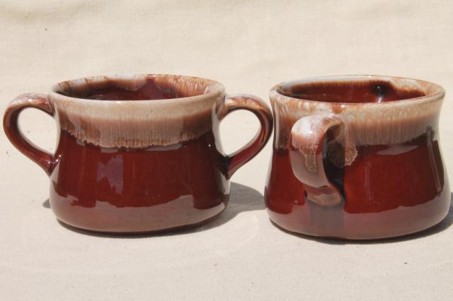 photo of vintage McCoy brown drip pottery onion soups, soup crocks or individual casseroles #5