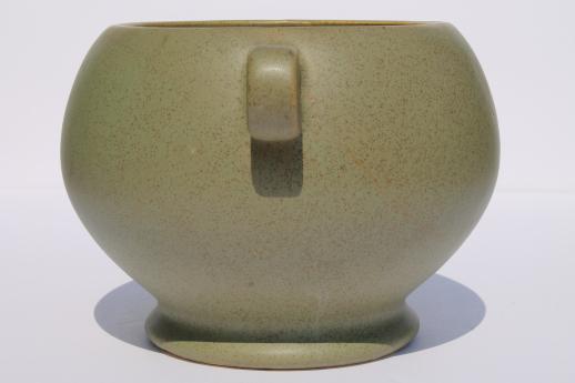 photo of vintage McCoy floraline pottery matte green jardiniere vase w/ art deco shape #2