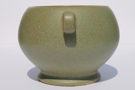 photo of vintage McCoy floraline pottery matte green jardiniere vase w/ art deco shape #4