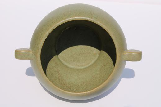 photo of vintage McCoy floraline pottery matte green jardiniere vase w/ art deco shape #5