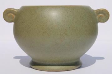 catalog photo of vintage McCoy floraline pottery matte green jardiniere vase w/ art deco shape