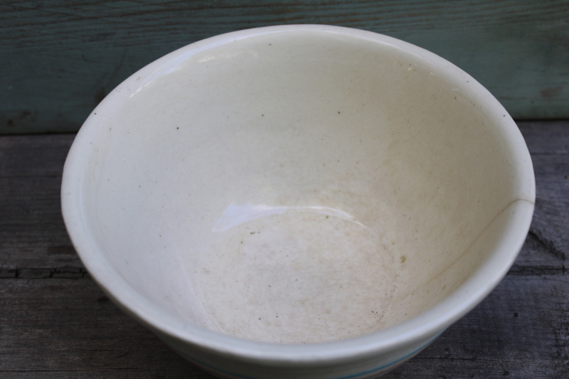 photo of vintage McCoy ovenware pottery pink & blue band mixing bowl very shabby 8 inch bowl #4