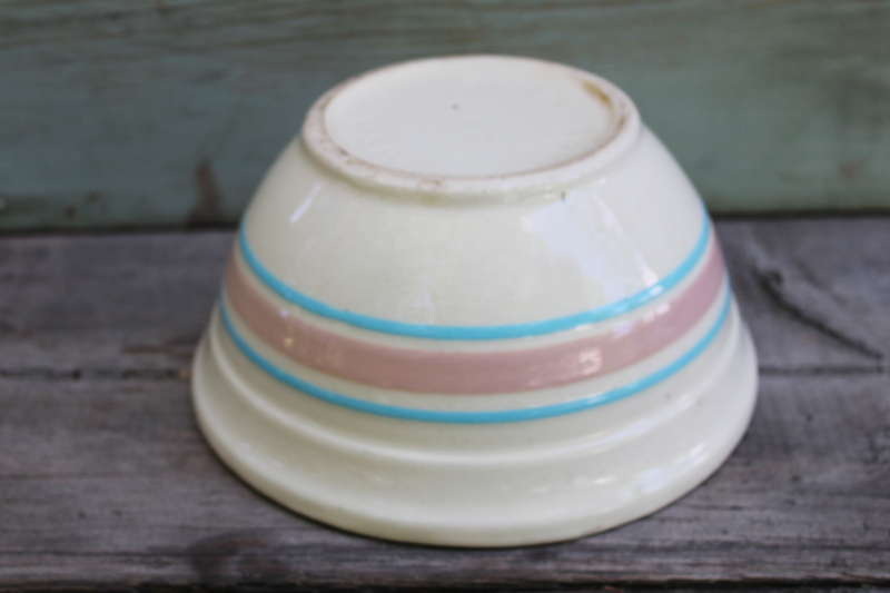 photo of vintage McCoy ovenware pottery pink & blue band mixing bowl very shabby 8 inch bowl #6