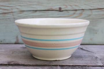catalog photo of vintage McCoy ovenware pottery pink & blue band mixing bowl very shabby 8 inch bowl 