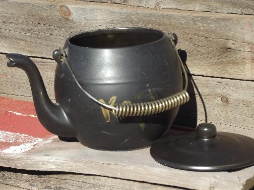 photo of vintage McCoy pottery Kookie Kettle cookie jar, old black tea pot #2