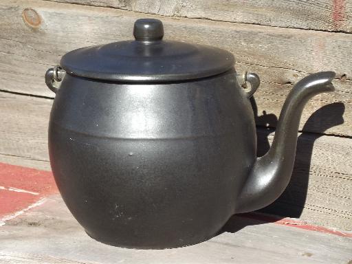 photo of vintage McCoy pottery Kookie Kettle cookie jar, old black tea pot #3